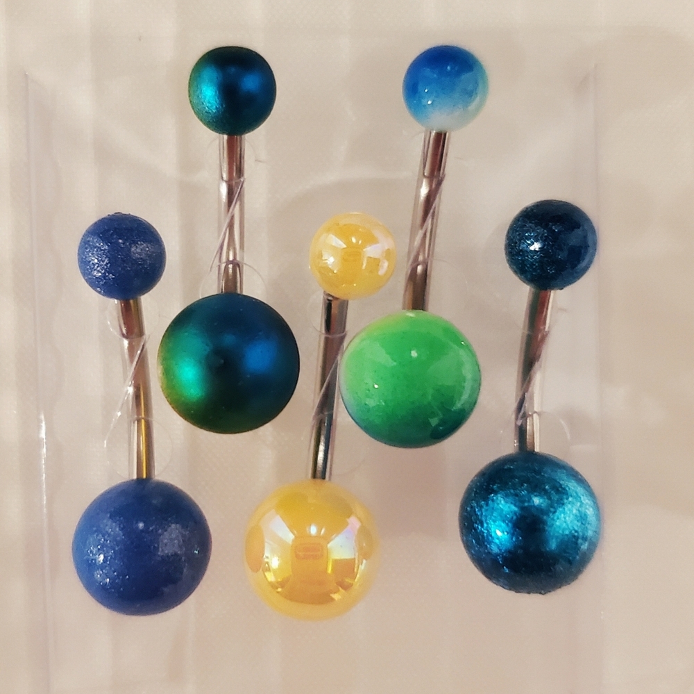 NEW * PIERCED NATION Colorful Balls Belly Button Rings 5 PC SET 14G 316L